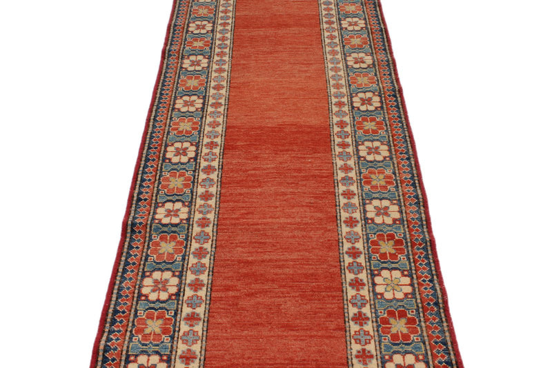 3x14 Orange and Multicolor Kazak Tribal Runner