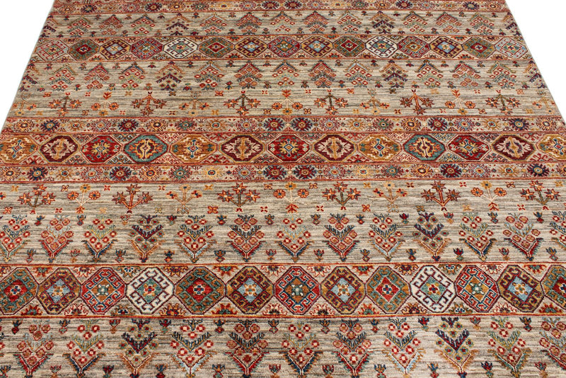 7x10 Light Brown and Multicolor Tribal Rug