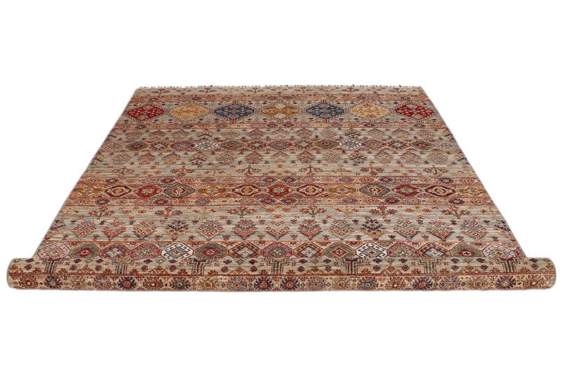 7x10 Light Brown and Multicolor Tribal Rug