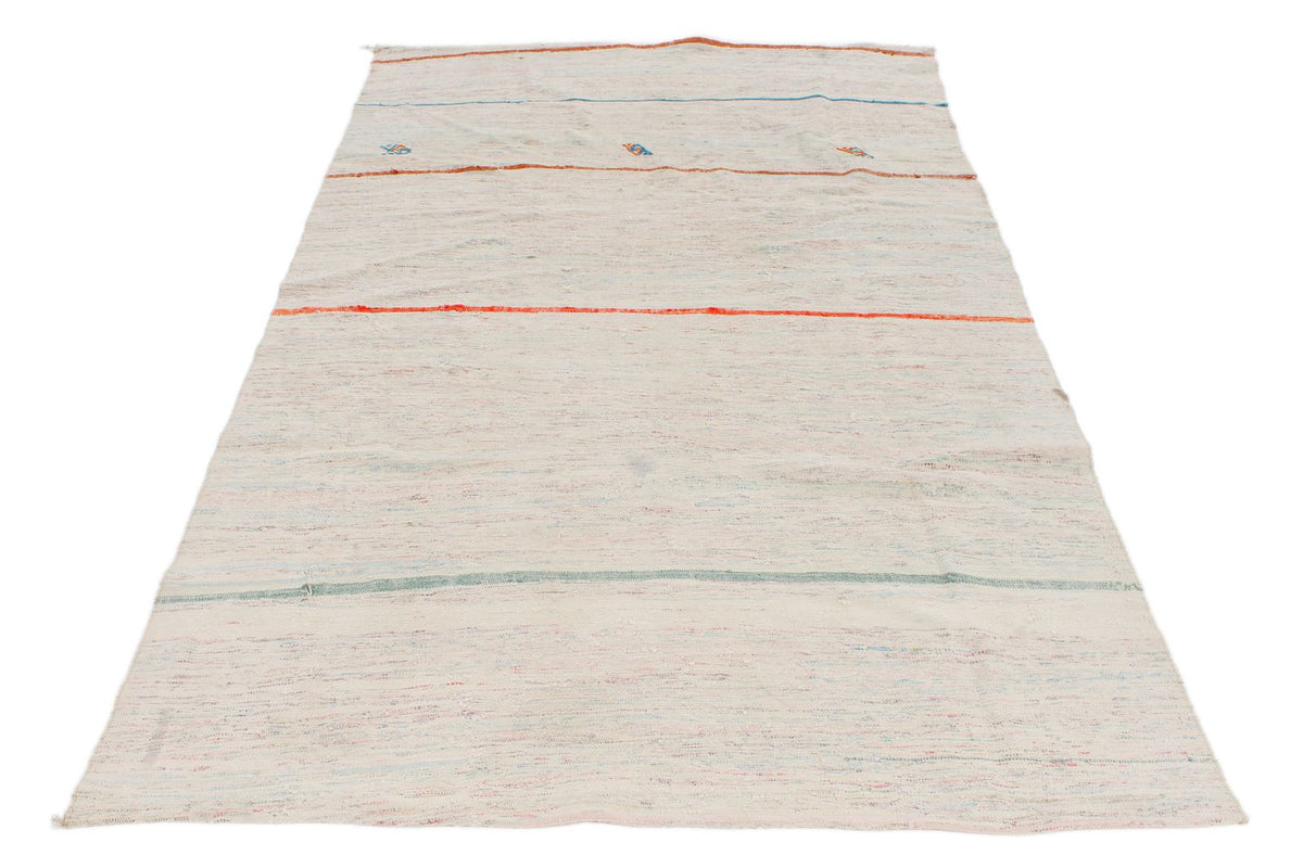 5x8 White and Multicolor Turkish Tribal Rug