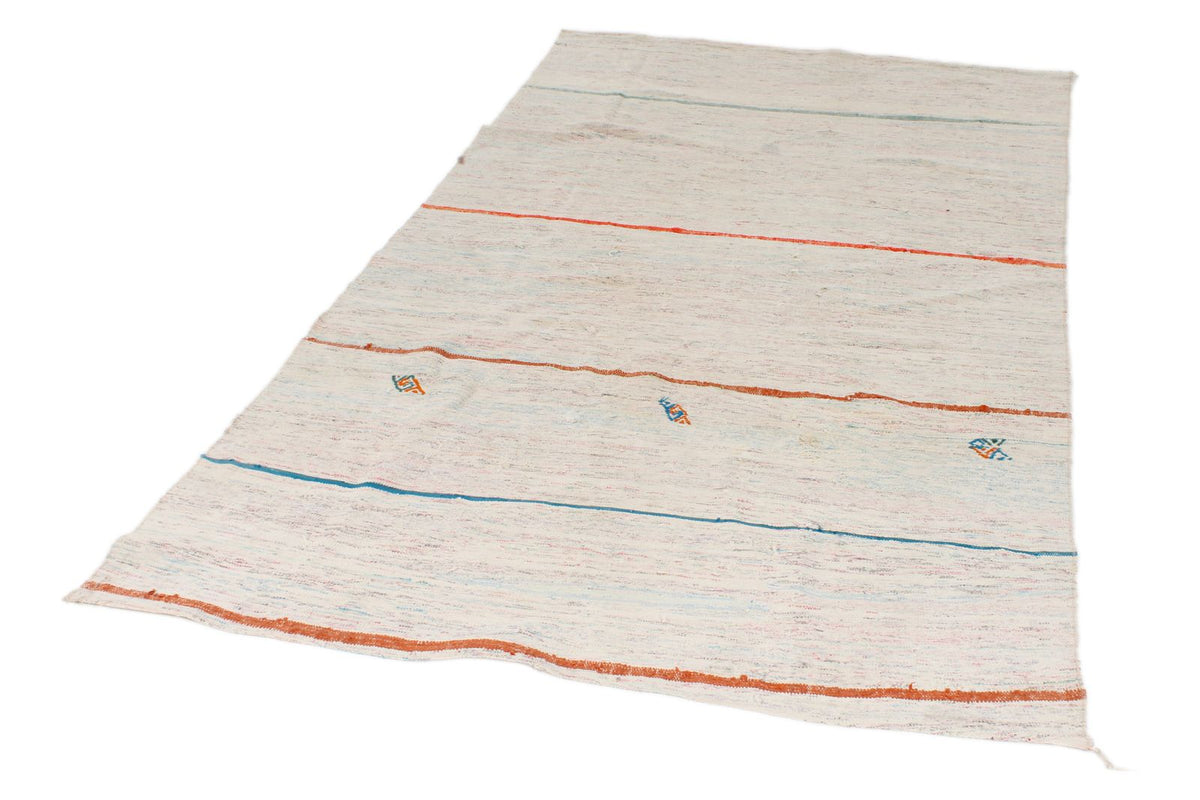 5x8 White and Multicolor Turkish Tribal Rug