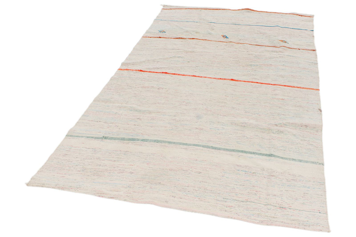 5x8 White and Multicolor Turkish Tribal Rug