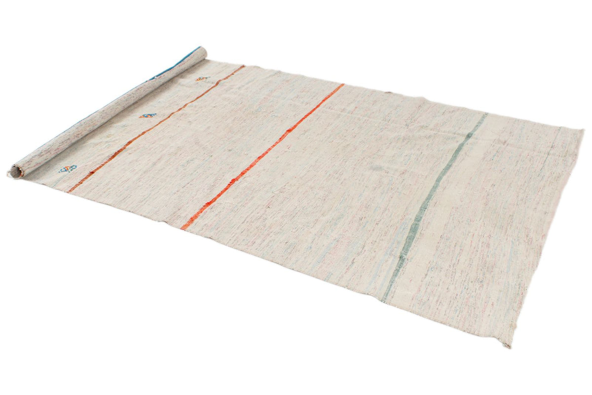 5x8 White and Multicolor Turkish Tribal Rug
