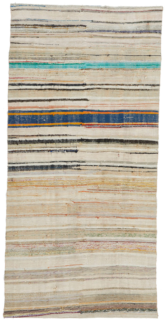 4x9 Ivory and Multicolor Turkish Tribal Runner