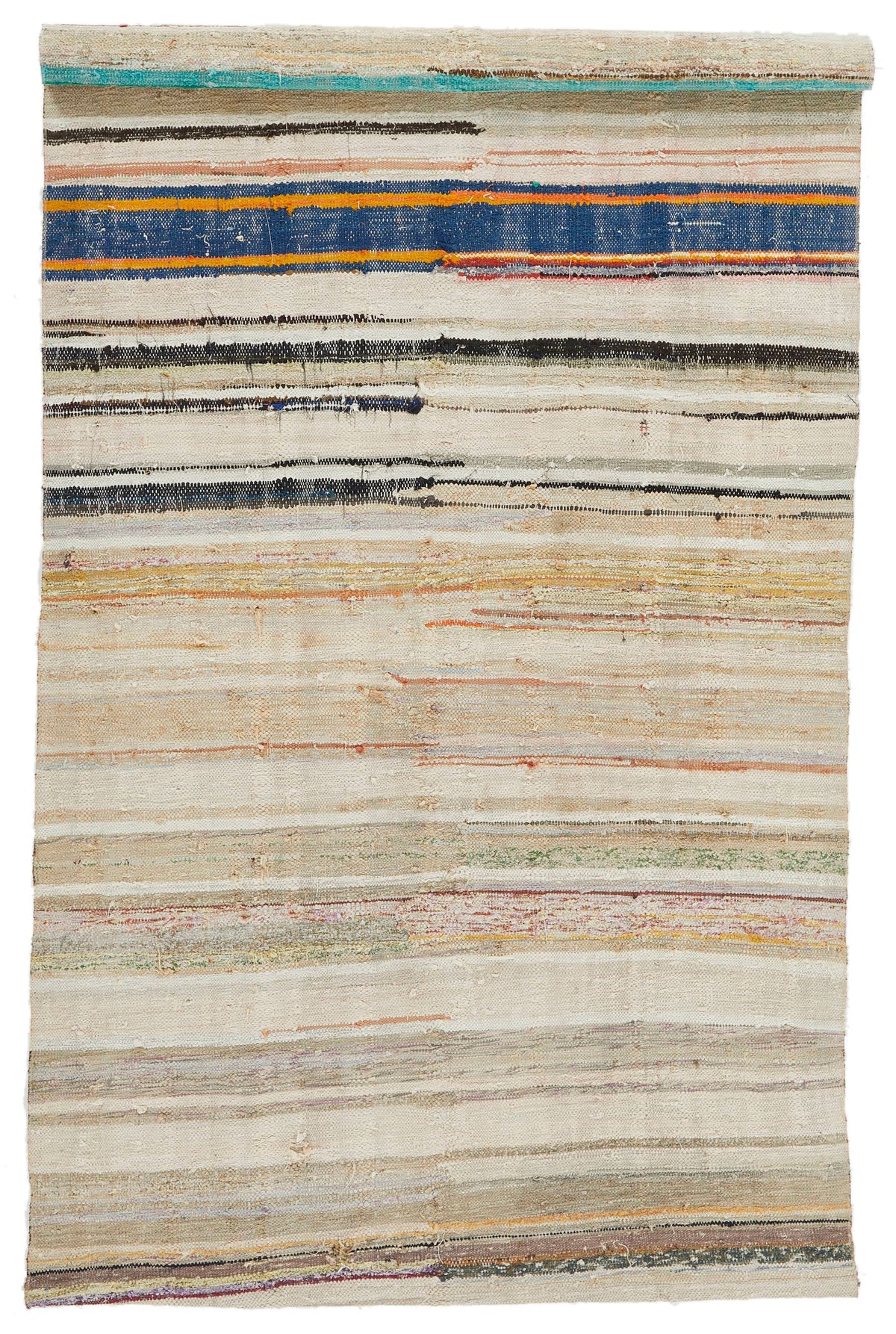 4x9 Ivory and Multicolor Turkish Tribal Runner