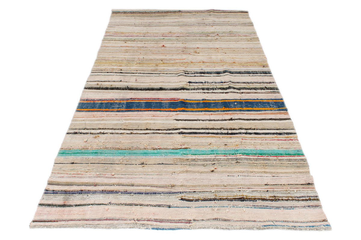 4x9 Ivory and Multicolor Turkish Tribal Runner