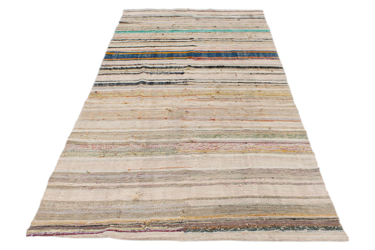 4x9 Ivory and Multicolor Turkish Tribal Runner