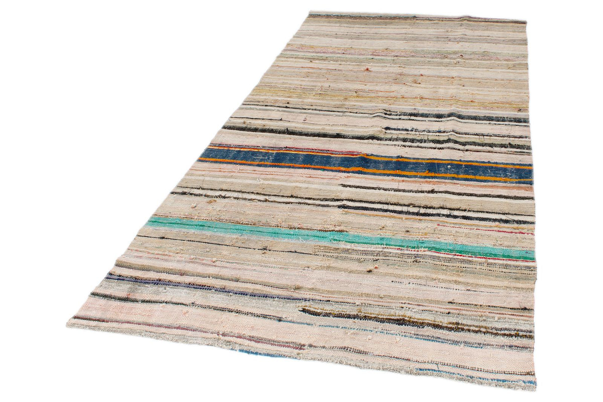 4x9 Ivory and Multicolor Turkish Tribal Runner