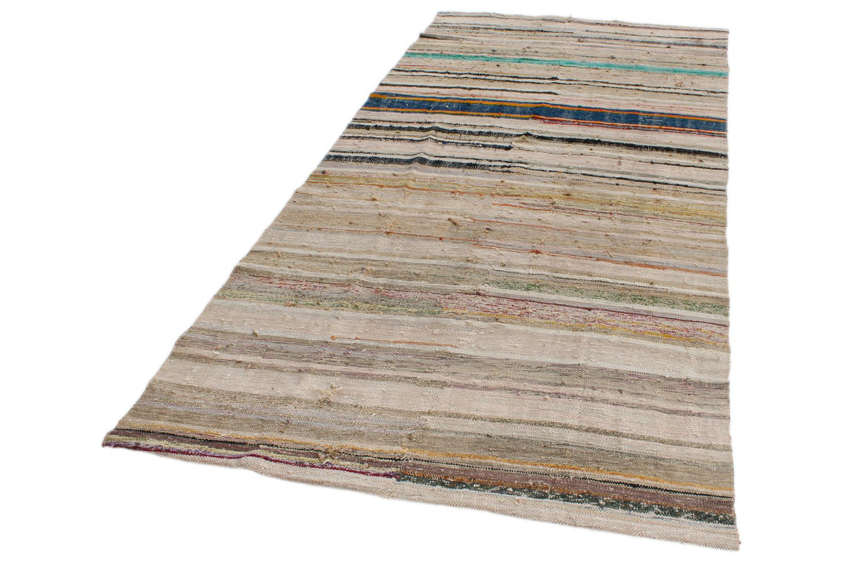 4x9 Ivory and Multicolor Turkish Tribal Runner