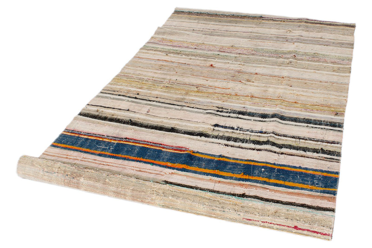 4x9 Ivory and Multicolor Turkish Tribal Runner