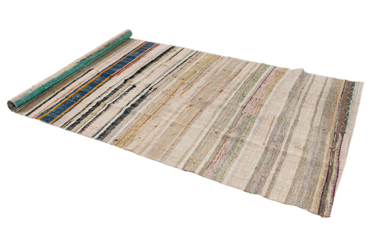 4x9 Ivory and Multicolor Turkish Tribal Runner