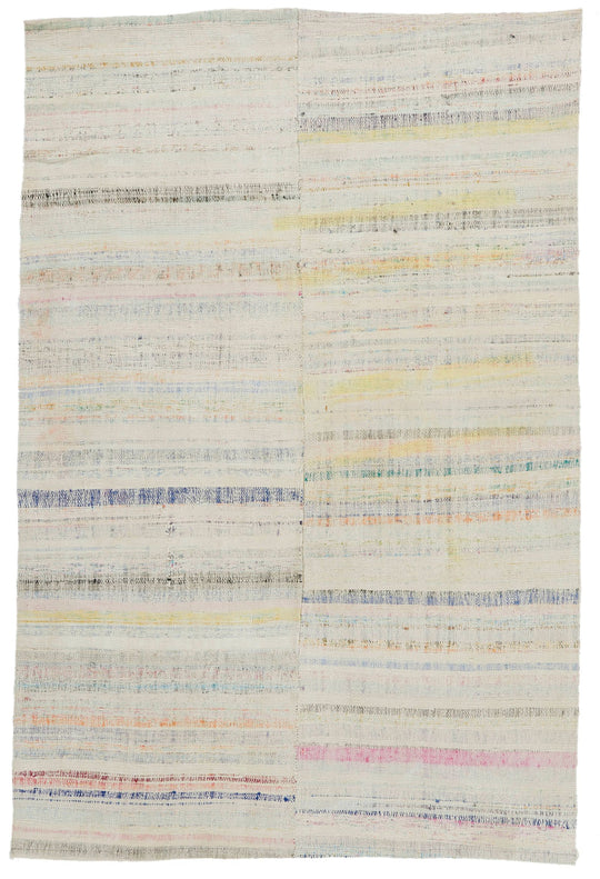 5x8 Beige and Multicolor Turkish Tribal Rug