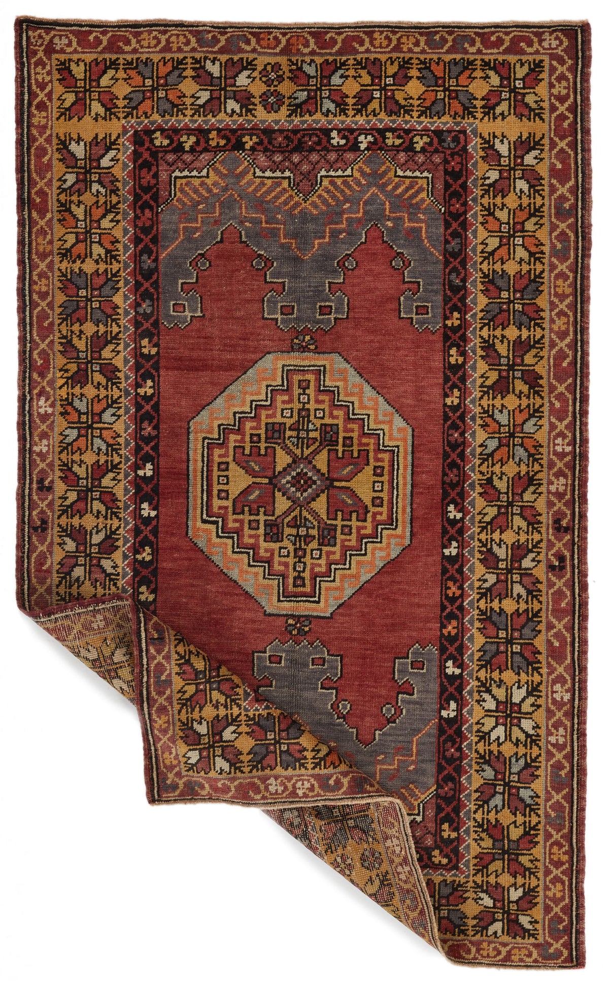 4x6 Red and Gold Turkish Tribal Rug