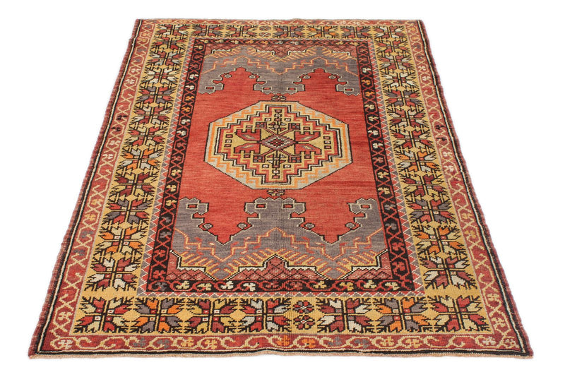 4x6 Red and Gold Turkish Tribal Rug
