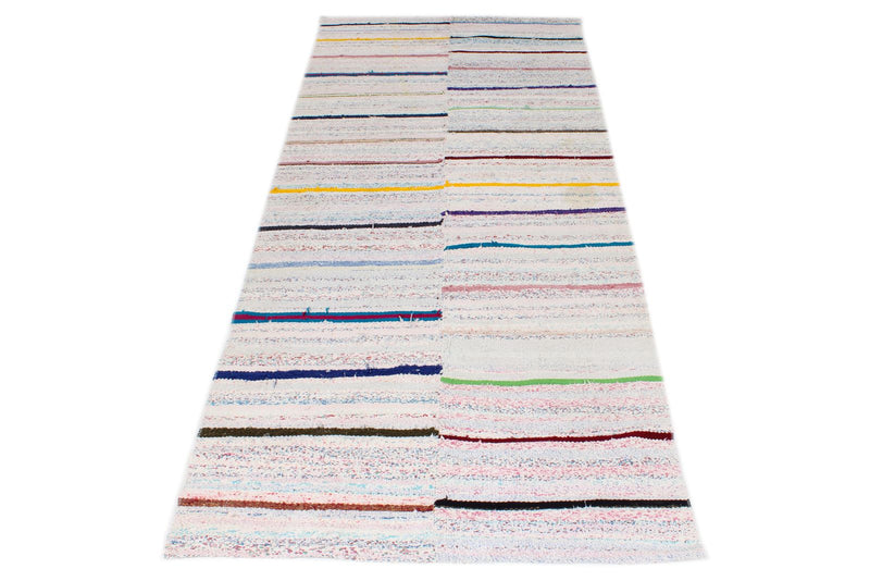 4x9 White and Multicolor Turkish Tribal Runner