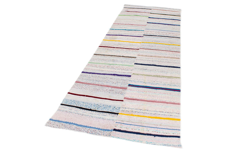 4x9 White and Multicolor Turkish Tribal Runner