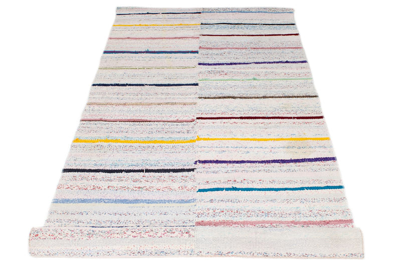 4x9 White and Multicolor Turkish Tribal Runner