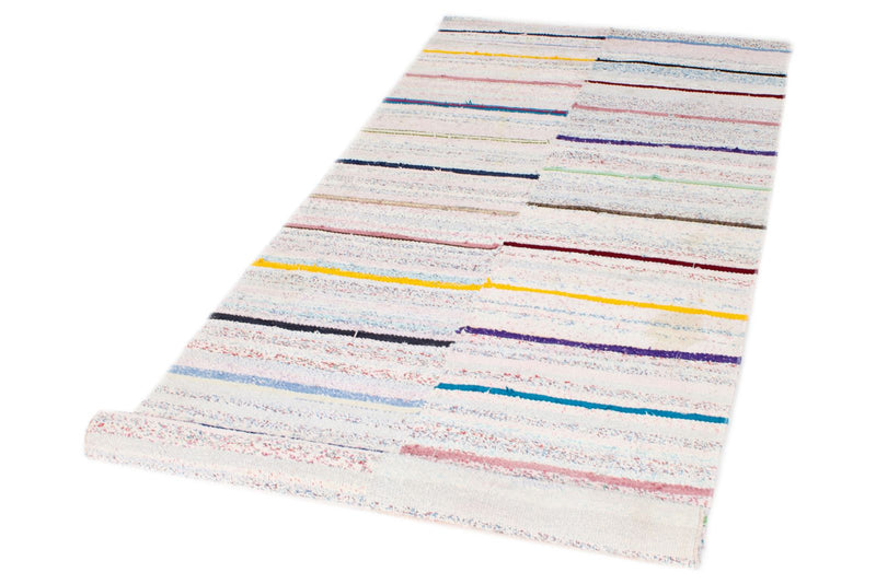 4x9 White and Multicolor Turkish Tribal Runner