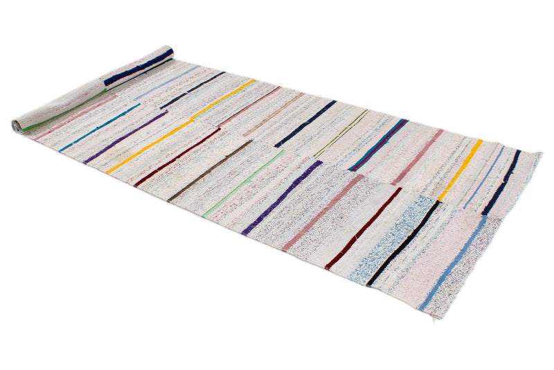 4x9 White and Multicolor Turkish Tribal Runner