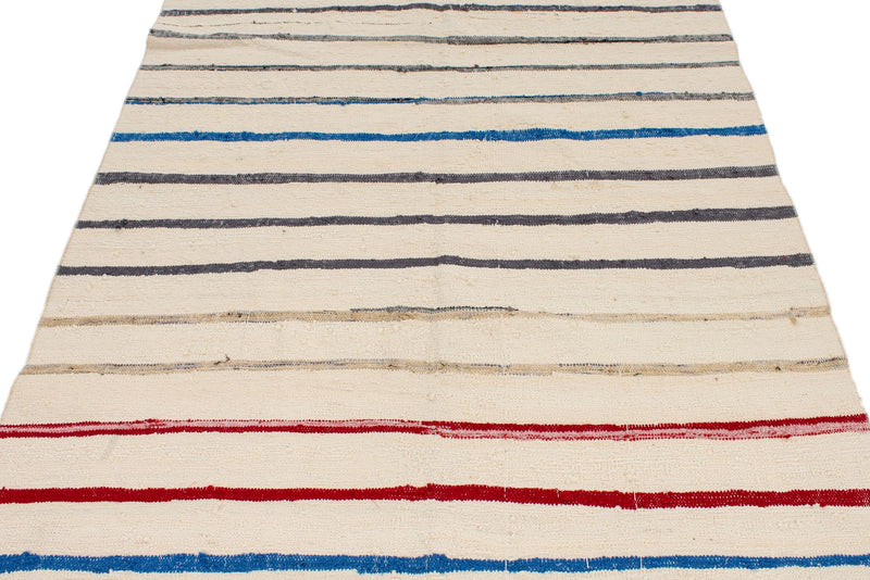 5x10 Ivory and Multicolor Turkish Tribal Runner