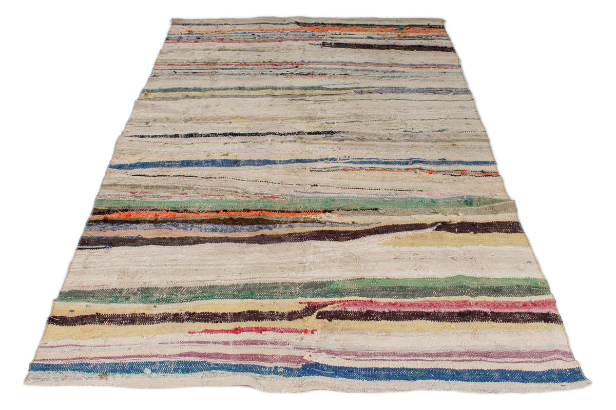 5x8 Beige and Multicolor Turkish Tribal Rug