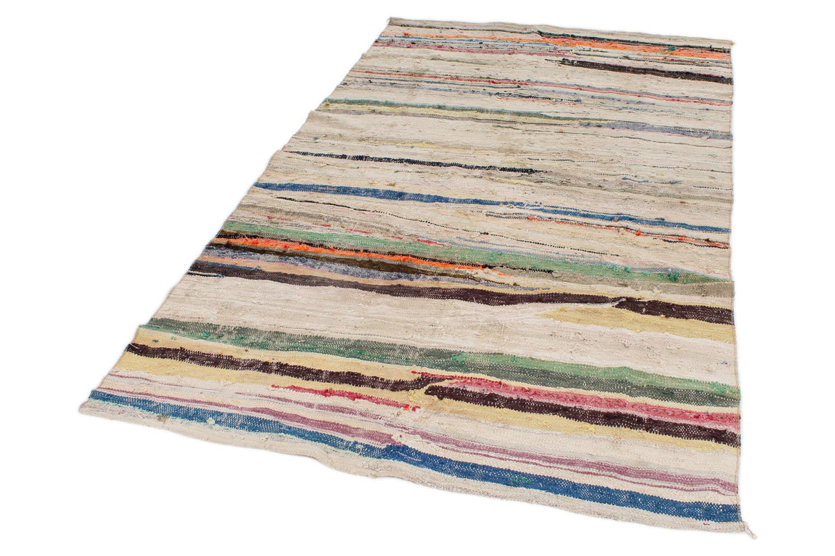 5x8 Beige and Multicolor Turkish Tribal Rug