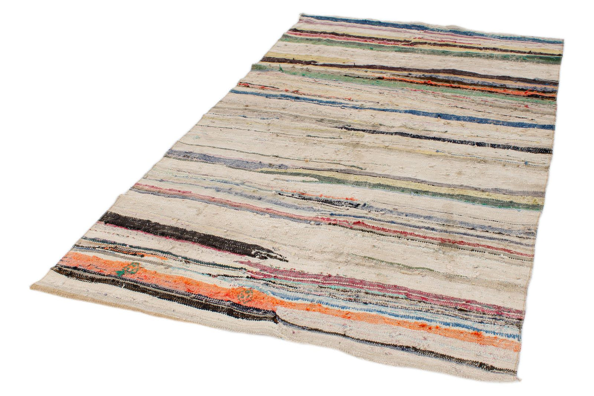 5x8 Beige and Multicolor Turkish Tribal Rug