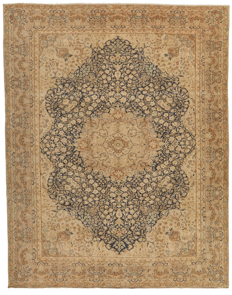 8x11 Navy and Light Brown Turkish Traditional Rug