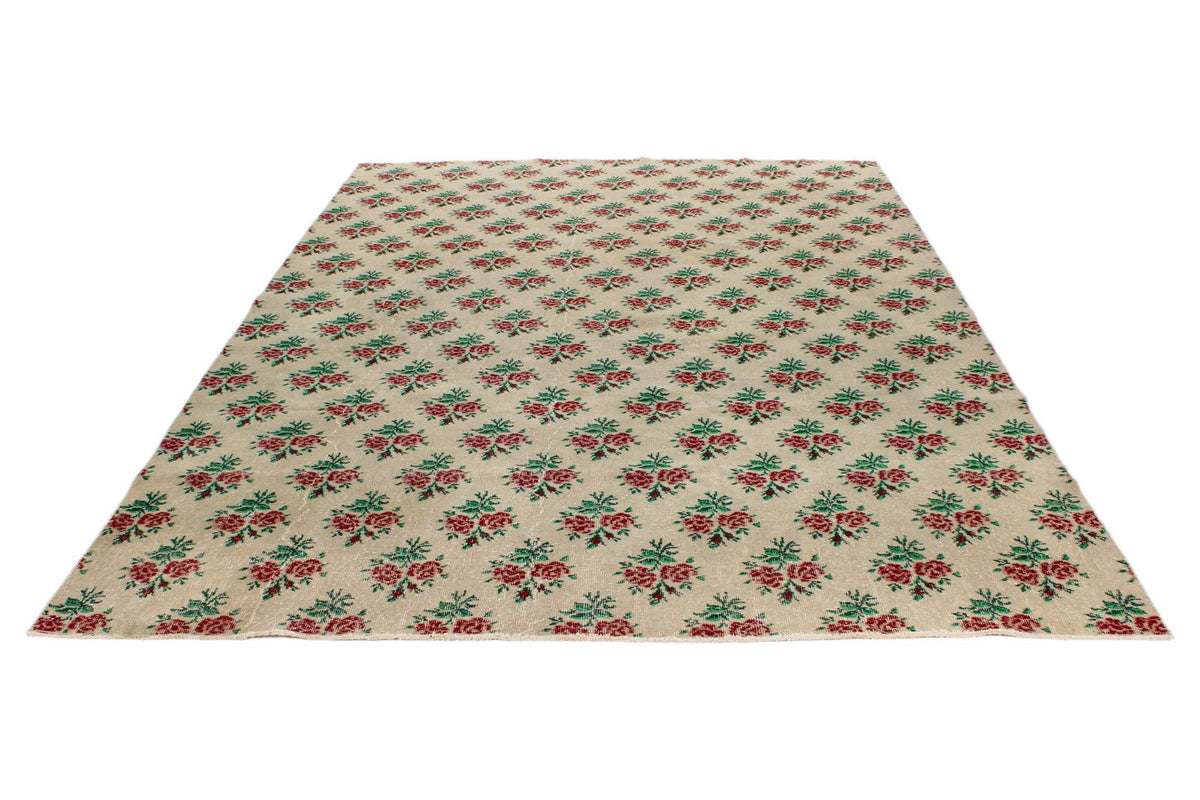 7x10 Ivory and Multicolor Turkish Anatolian Rug