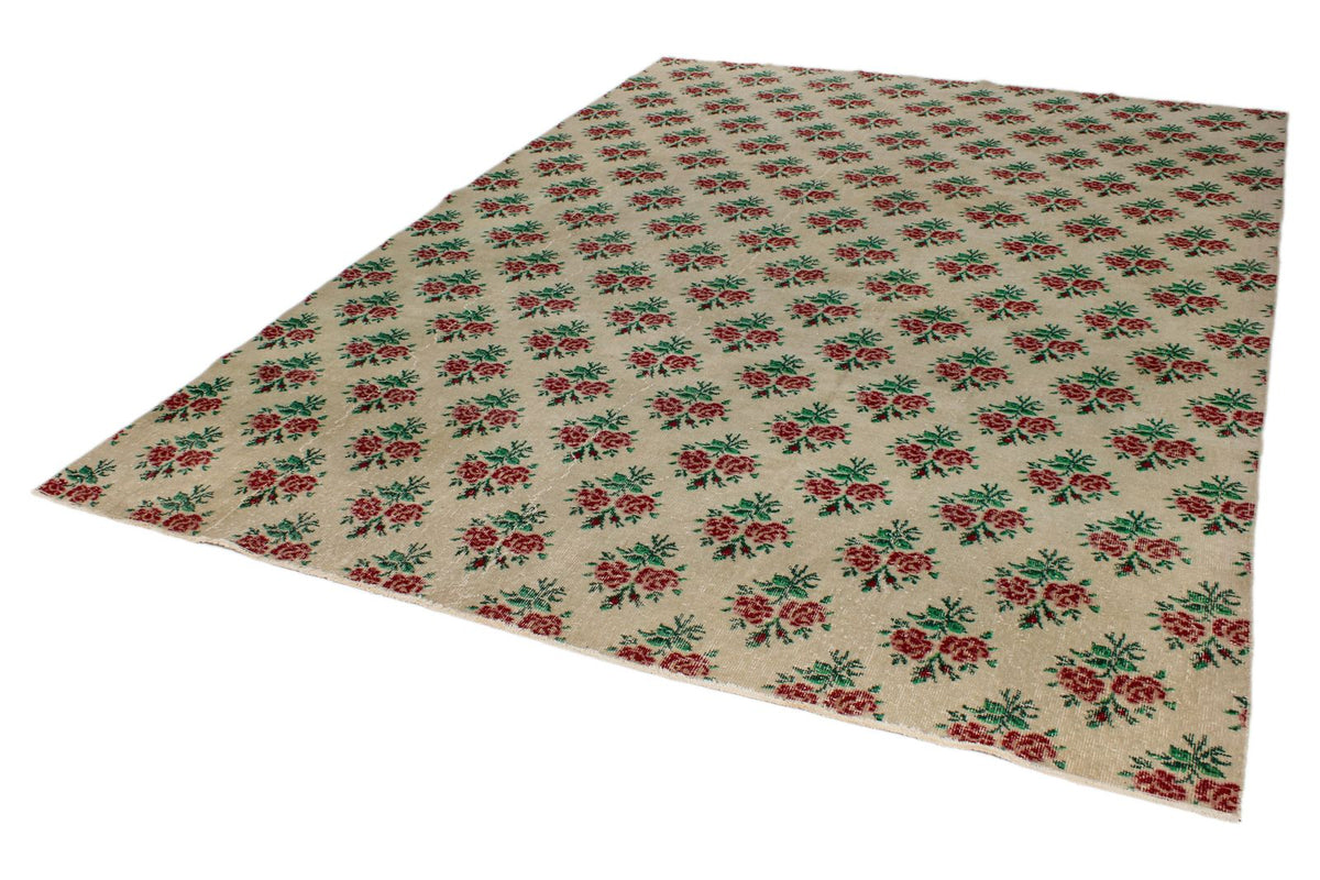 7x10 Ivory and Multicolor Turkish Anatolian Rug