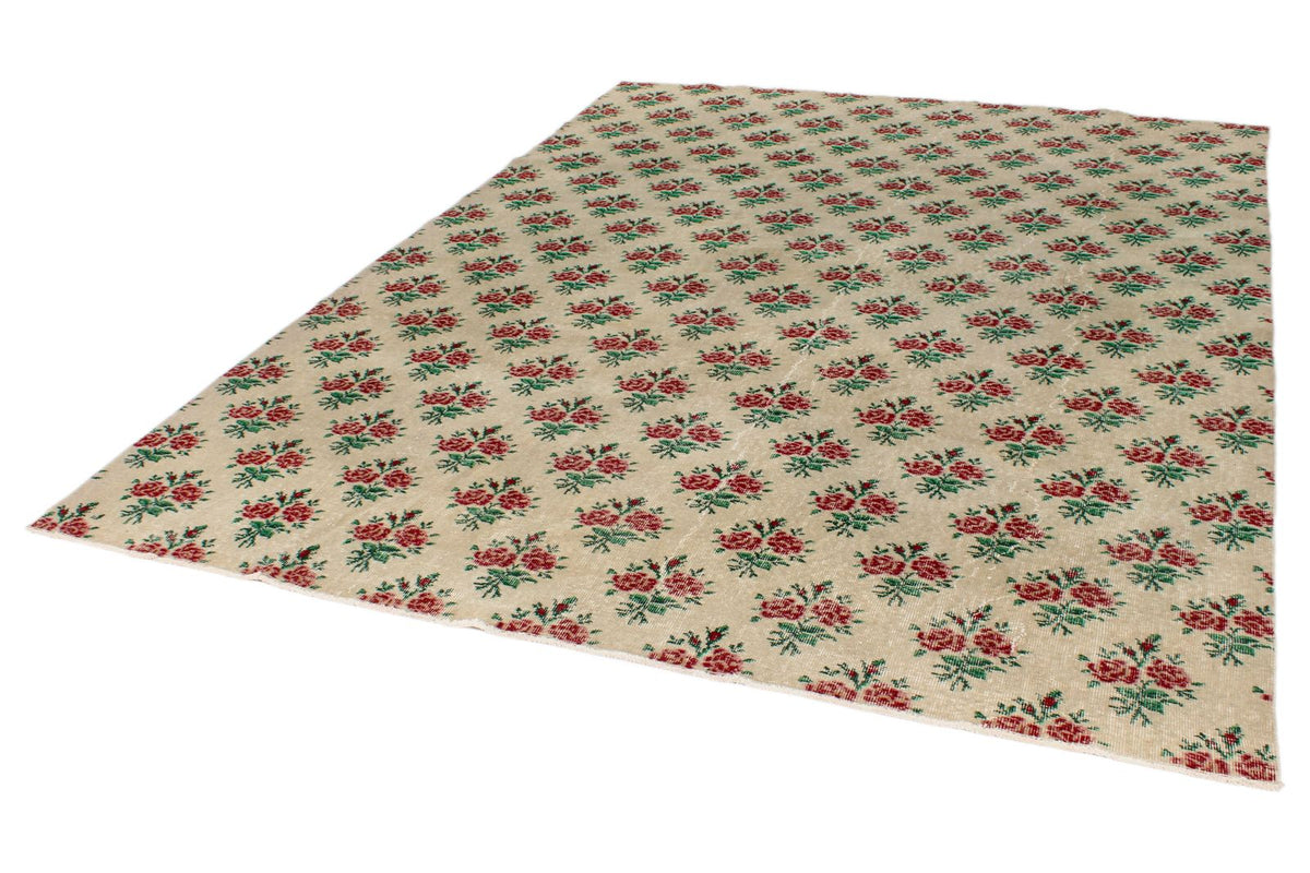 7x10 Ivory and Multicolor Turkish Anatolian Rug
