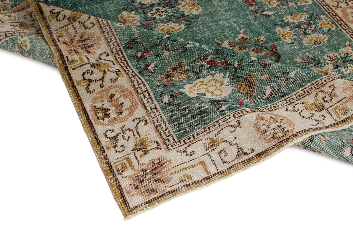 7x10 Turquoıse and Ivory Turkish Anatolian Rug