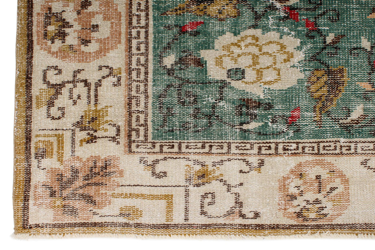7x10 Turquoıse and Ivory Turkish Anatolian Rug