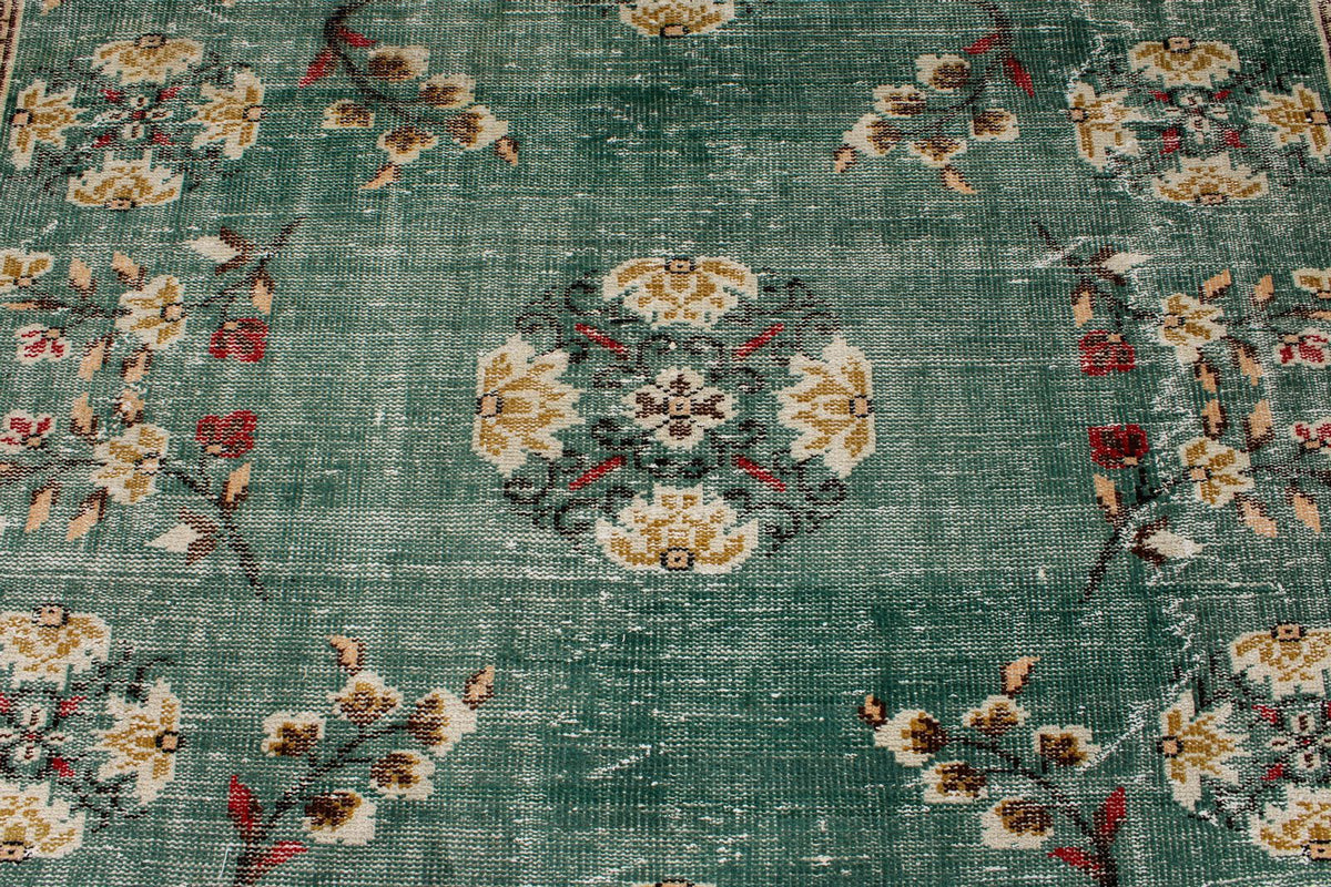 7x10 Turquoıse and Ivory Turkish Anatolian Rug