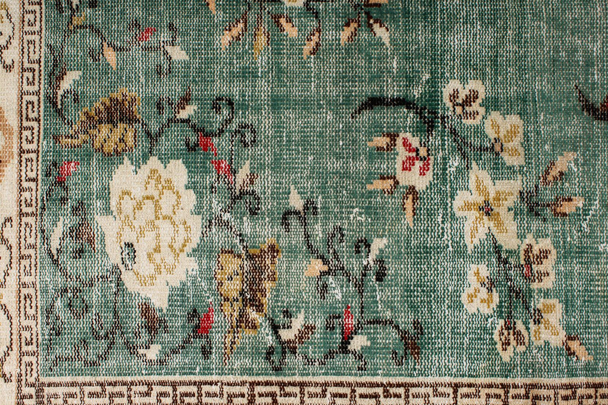 7x10 Turquoıse and Ivory Turkish Anatolian Rug