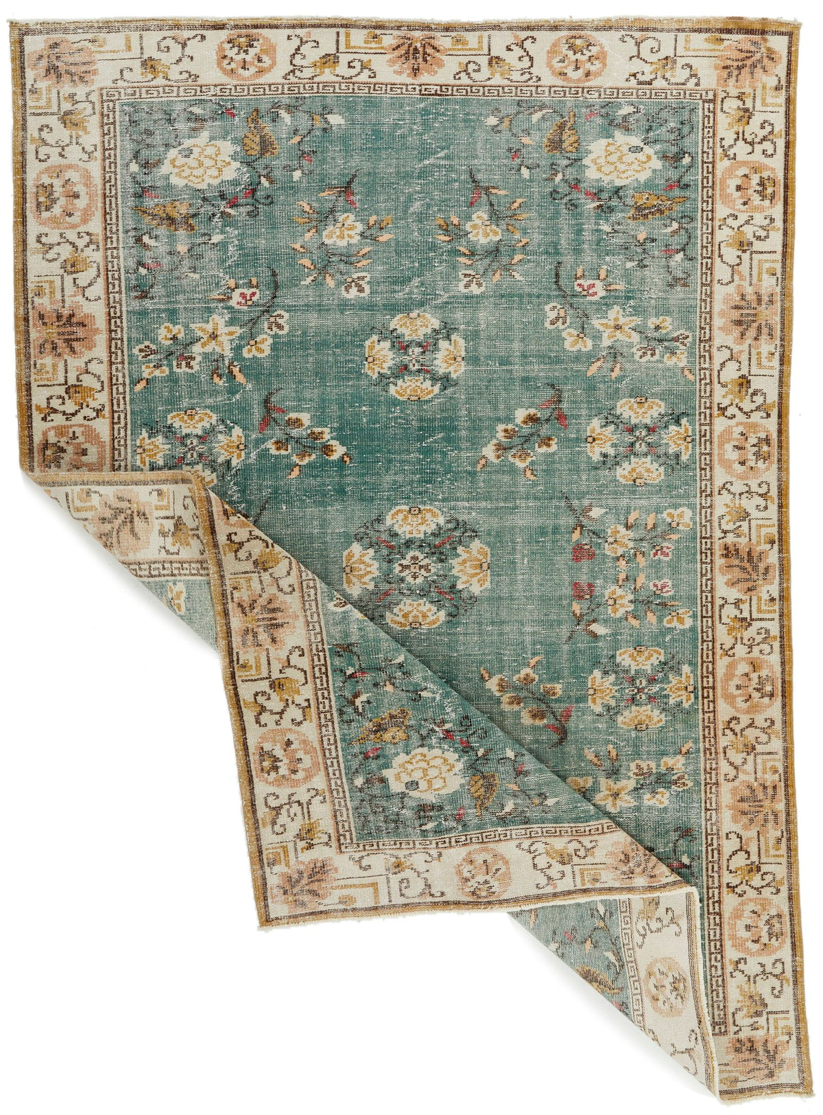 7x10 Turquoıse and Ivory Turkish Anatolian Rug