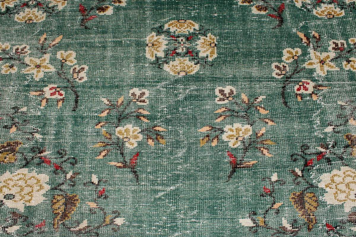 7x10 Turquoıse and Ivory Turkish Anatolian Rug