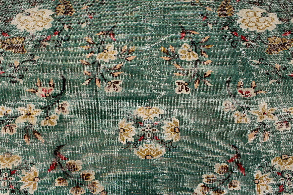 7x10 Turquoıse and Ivory Turkish Anatolian Rug