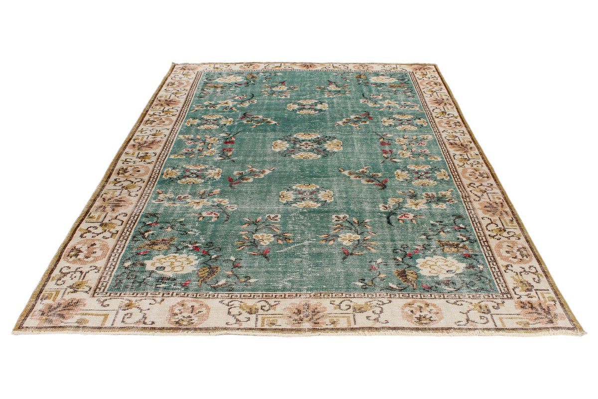 7x10 Turquoıse and Ivory Turkish Anatolian Rug