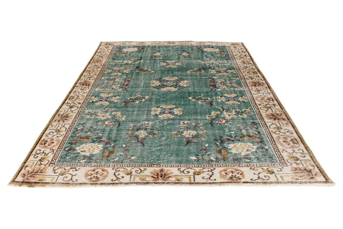 7x10 Turquoıse and Ivory Turkish Anatolian Rug