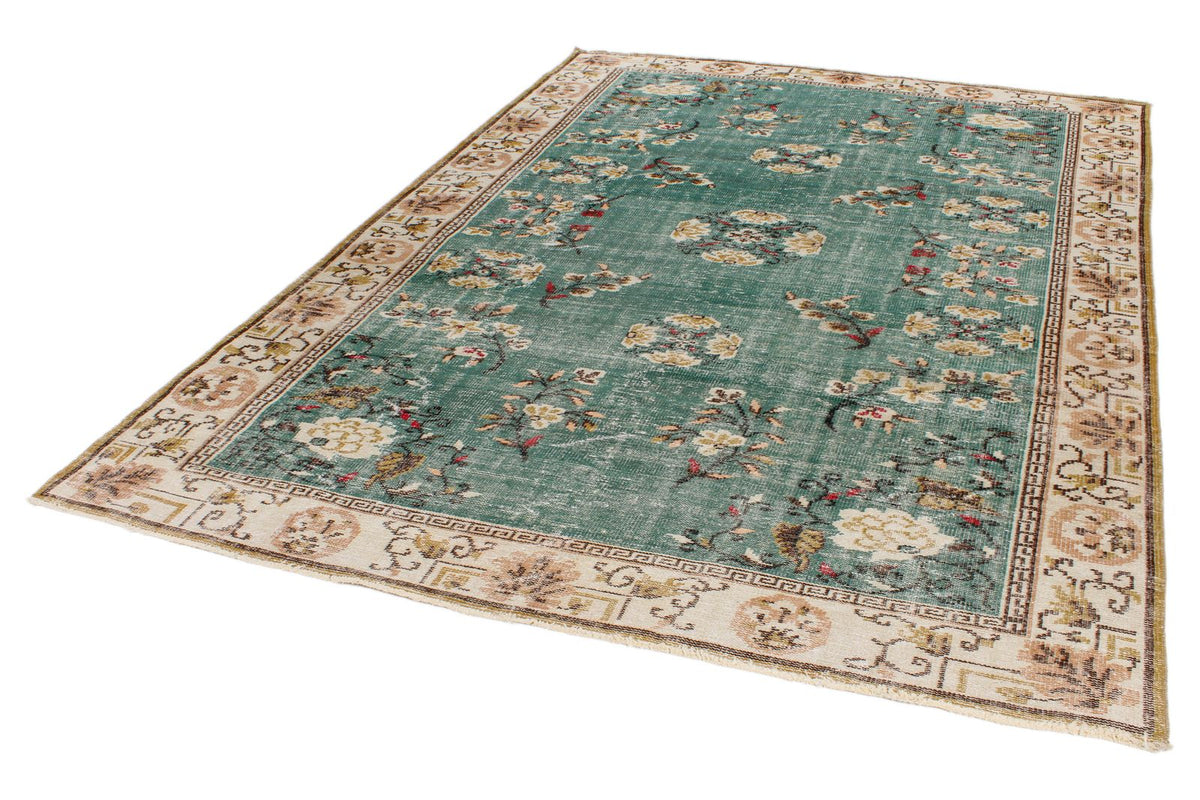 7x10 Turquoıse and Ivory Turkish Anatolian Rug