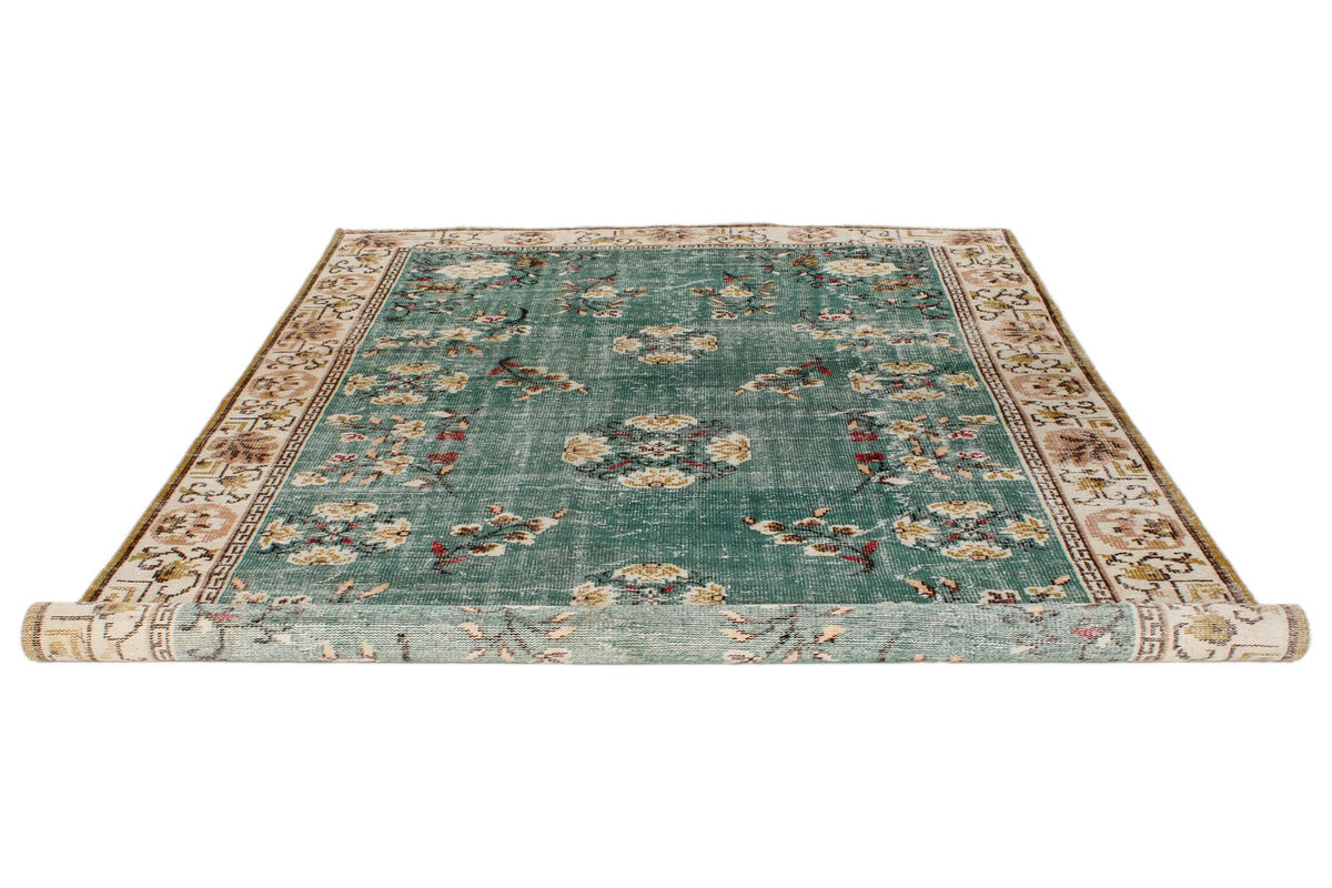 7x10 Turquoıse and Ivory Turkish Anatolian Rug