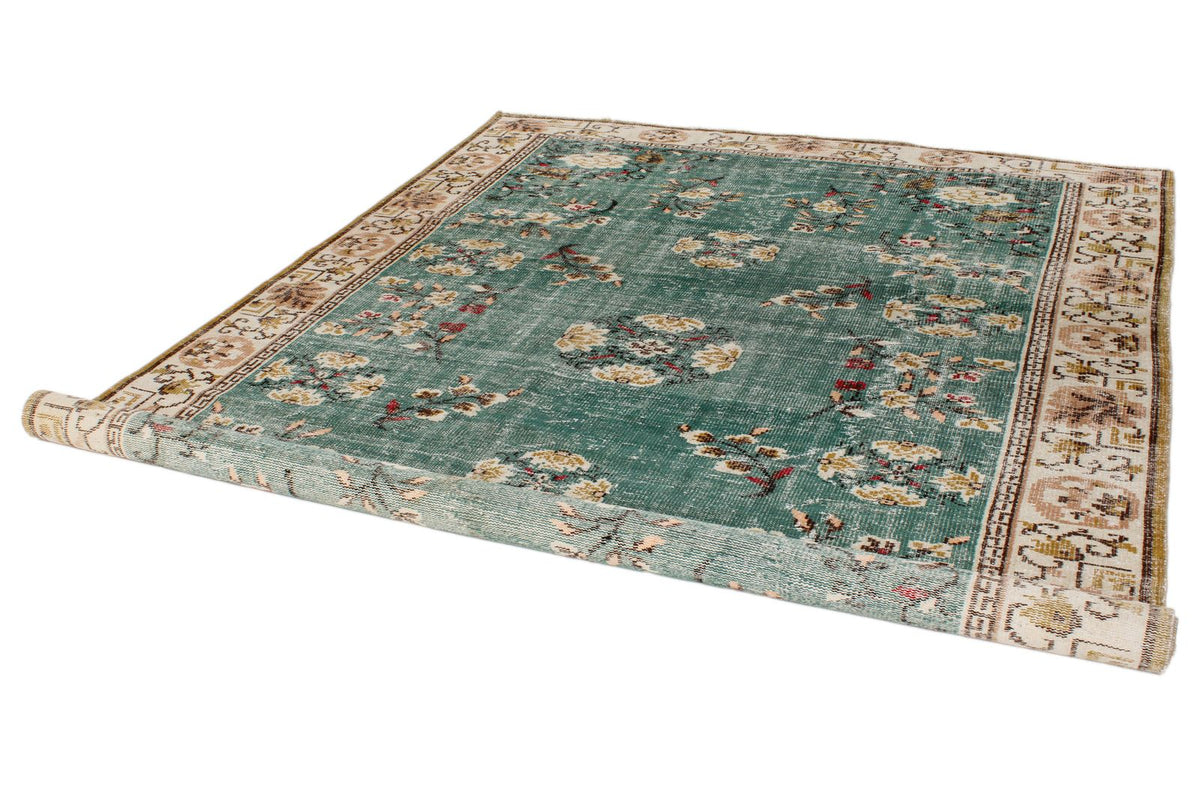 7x10 Turquoıse and Ivory Turkish Anatolian Rug