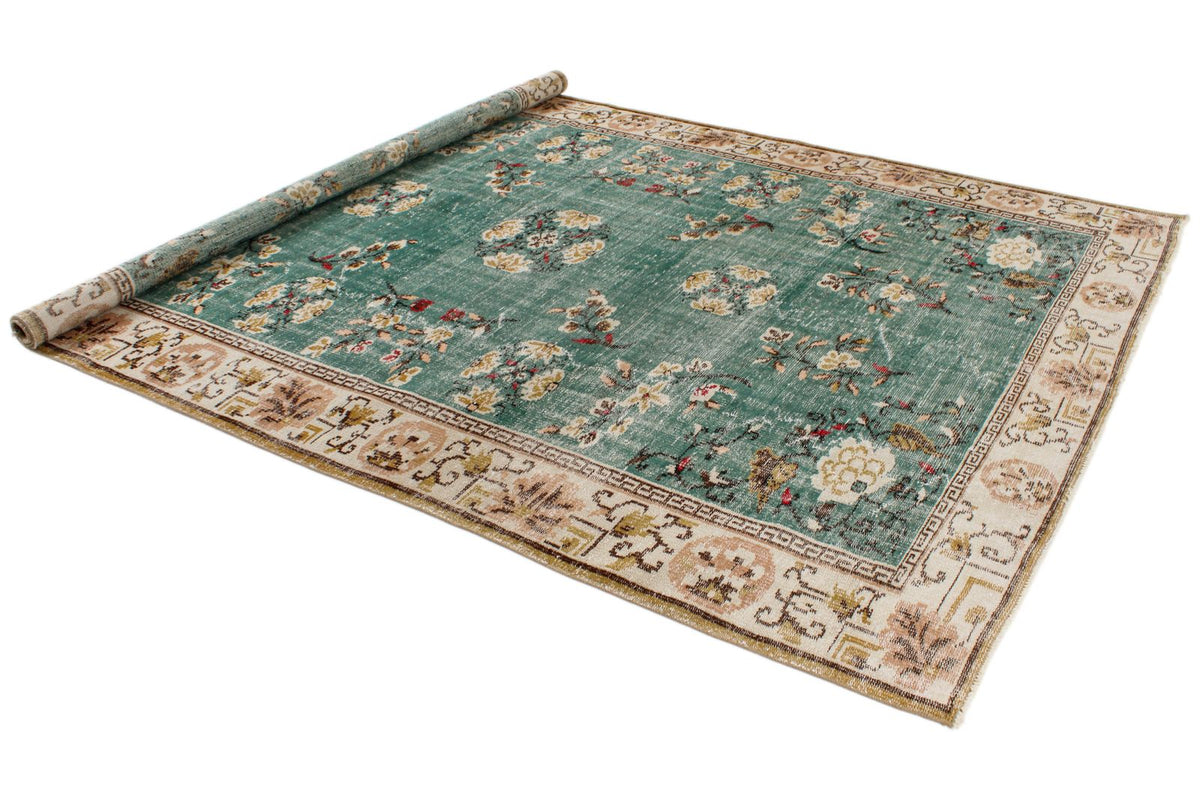 7x10 Turquoıse and Ivory Turkish Anatolian Rug