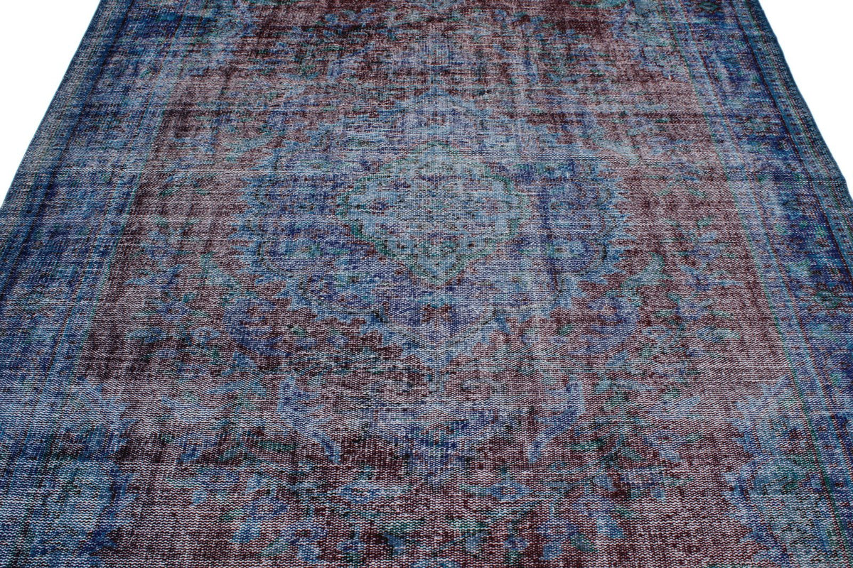 6x10 Dark Red and Navy Turkish Anatolian Rug