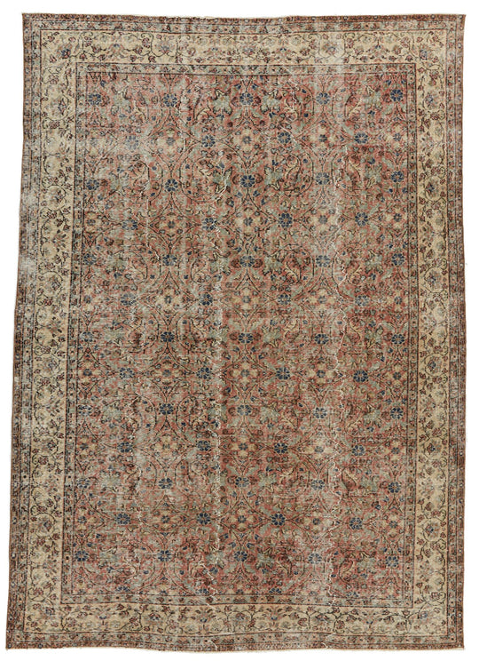 7x10 Rust and Ivory Turkish Anatolian Rug