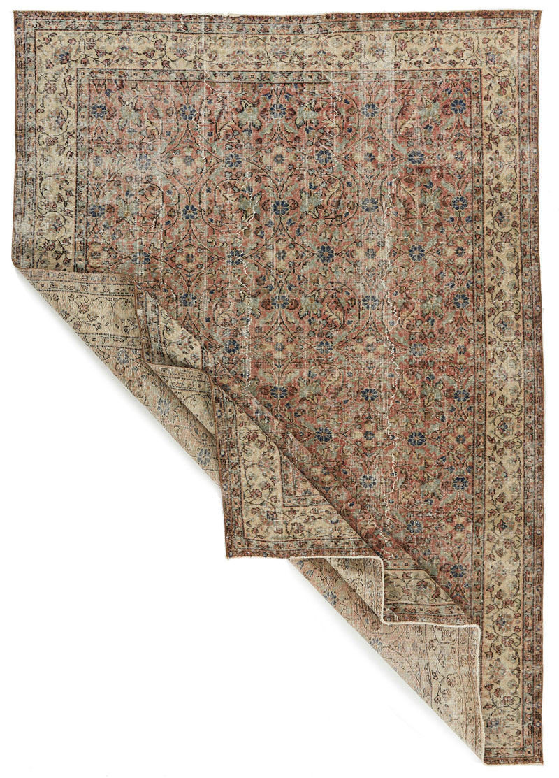 7x10 Rust and Ivory Turkish Anatolian Rug