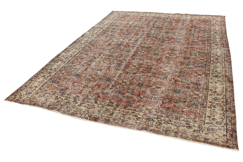 7x10 Rust and Ivory Turkish Anatolian Rug