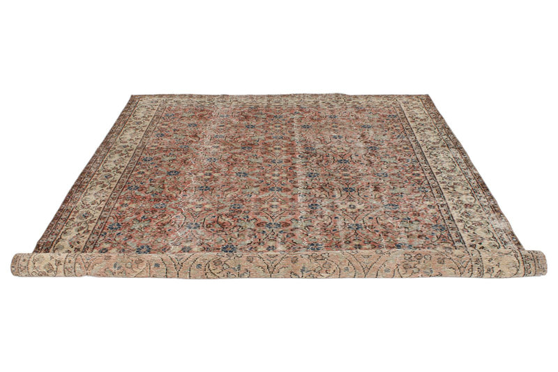 7x10 Rust and Ivory Turkish Anatolian Rug