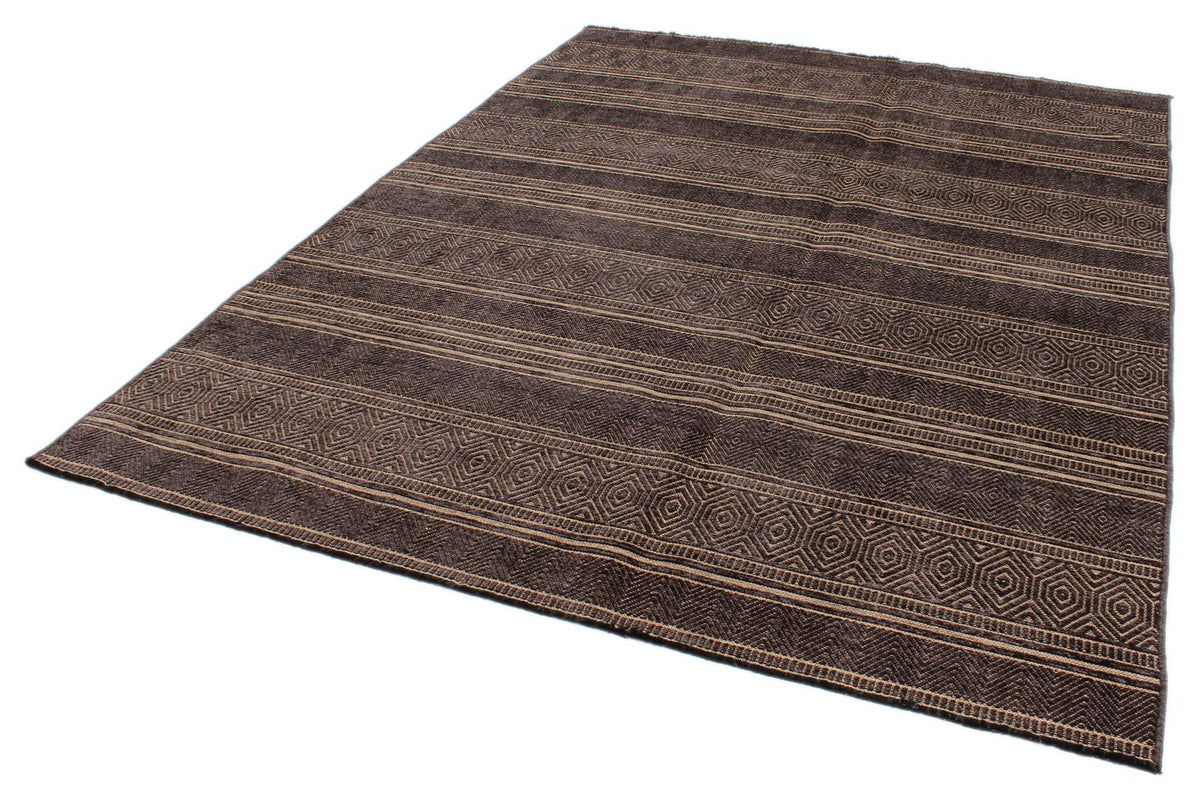 7x9 Black and Light Brown Modern Contemporary Rug